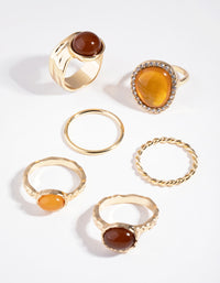 Gold Multi Stone Diamante Pack Rings - link has visual effect only