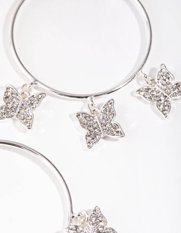 Silver Diamante Butterfly Hoop Earrings