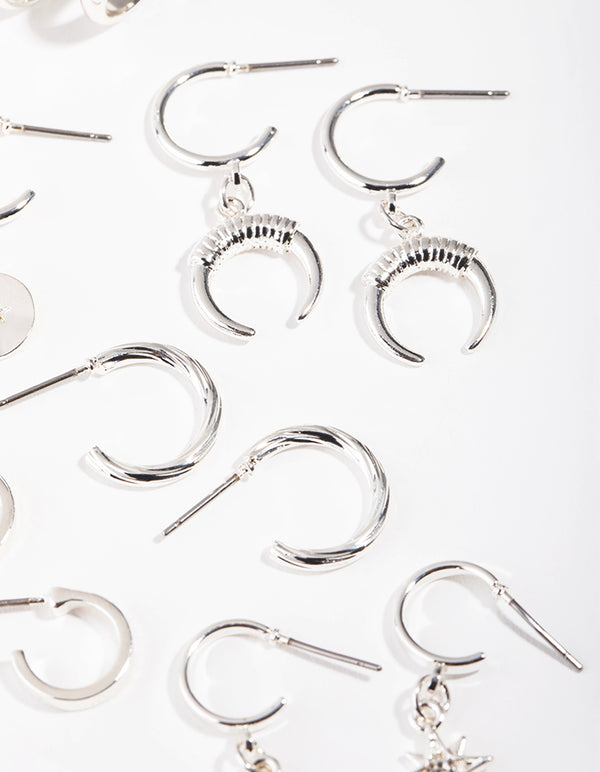 Silver Star & Moon 6-Pack Hoop Earring