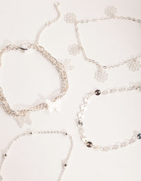 Silver Flower & Butterfly Bracelet & Anklet 4-Pack - link has visual effect only