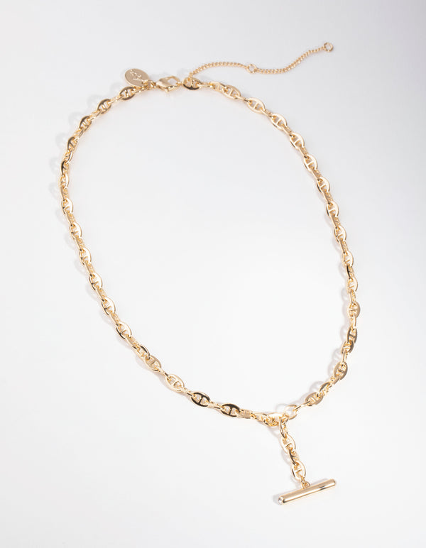 Gold Plated Mariner T-Bar Necklace