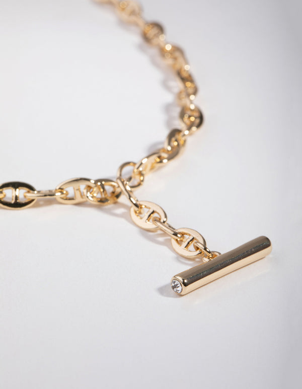 Gold Plated Mariner T-Bar Necklace