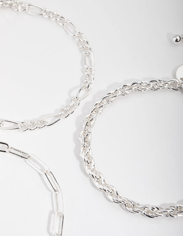 Silver Statement Mixed Chain Pack Bracelet