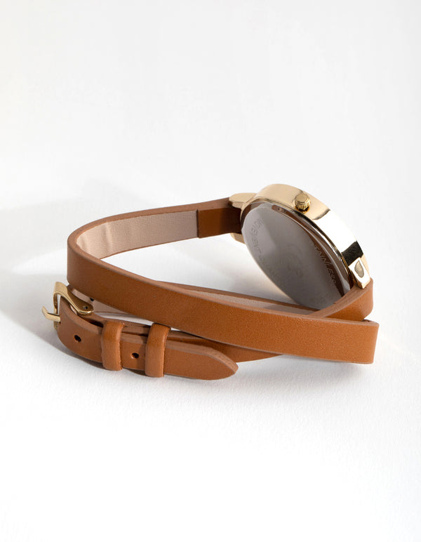 Tan Simple Face PU-Strap Watch