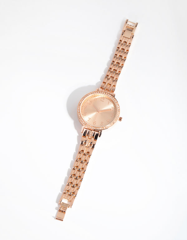 Rose Gold Simple Bling Link Watch