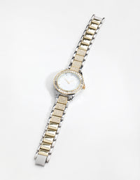 Mixed Metal Bling Link Watch - link has visual effect only
