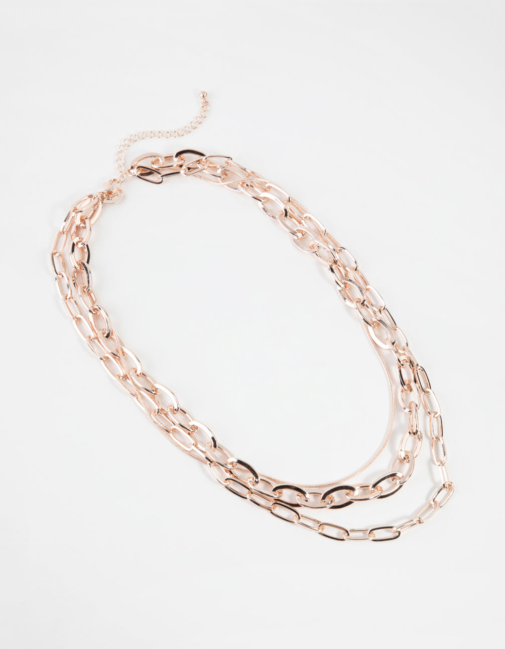 Rose Gold Short Wide Chain 3-Row Necklace