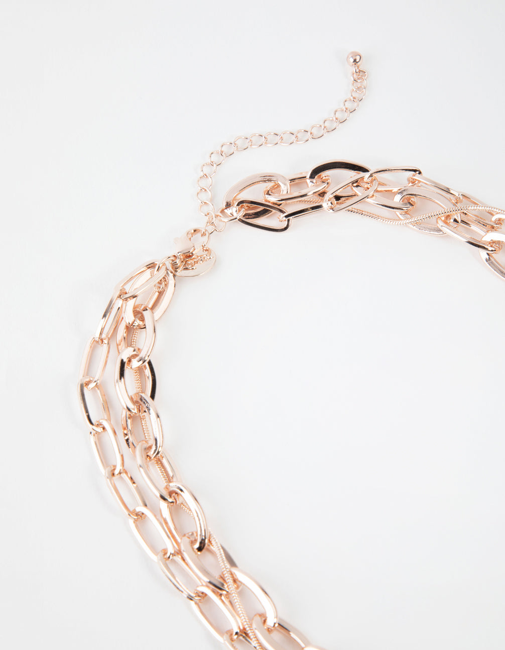 Rose Gold Short Wide Chain 3-Row Necklace