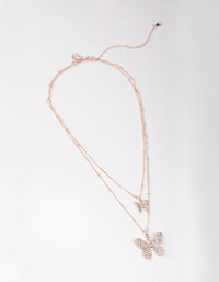 Rose Gold Pave Butterfly 2-Row Necklace - link has visual effect only