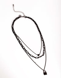 Matte Short Mini Padlock 3-Row Necklace - link has visual effect only