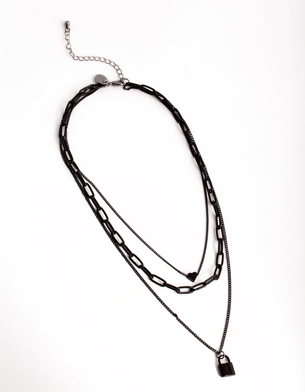 Matte Short Mini Padlock 3-Row Necklace