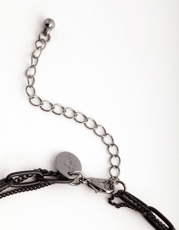 Matte Short Mini Padlock 3-Row Necklace