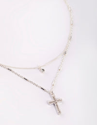 Silver Short Diamante Cross 2-Row Necklace - link has visual effect only