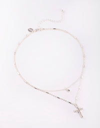 Silver Short Diamante Cross 2-Row Necklace - link has visual effect only