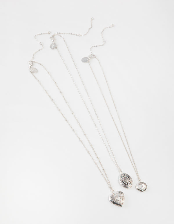 Antique Silver Mix Locket 3-Row Necklace