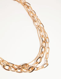 Gold Short Wide Chain 3-Row Necklace - link has visual effect only