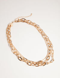 Gold Short Wide Chain 3-Row Necklace - link has visual effect only