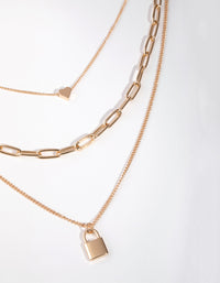 Gold Short Mini Padlock 3-Row Necklace - link has visual effect only