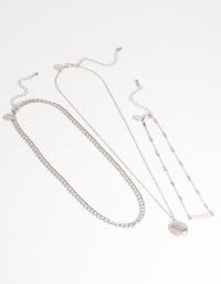 Silver Short Fine Layered Chain Necklace - link has visual effect only