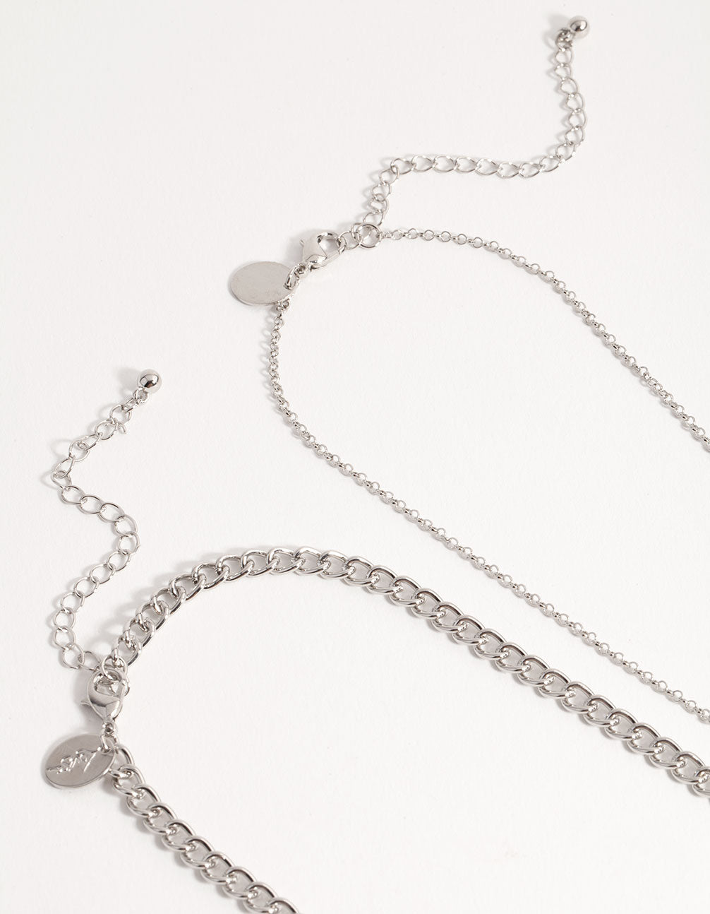 Silver Short Fine Layered Chain Necklace