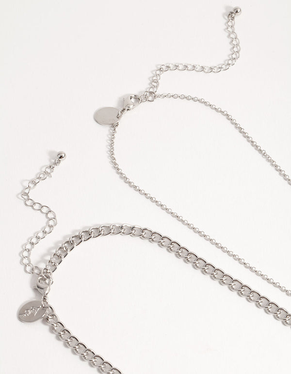 Silver Short Fine Layered Chain Necklace