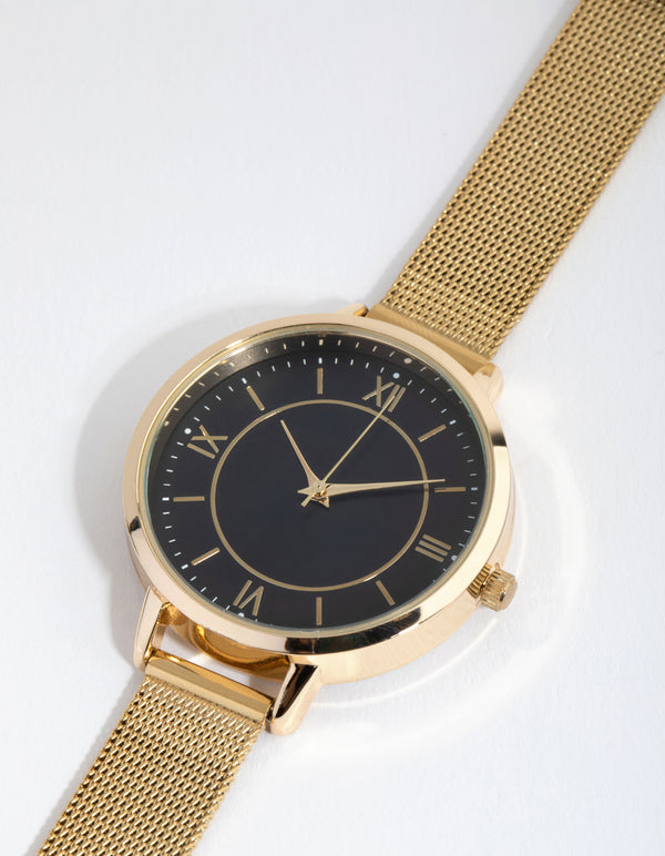 Gold Roman Numeral Mesh Strap Watch