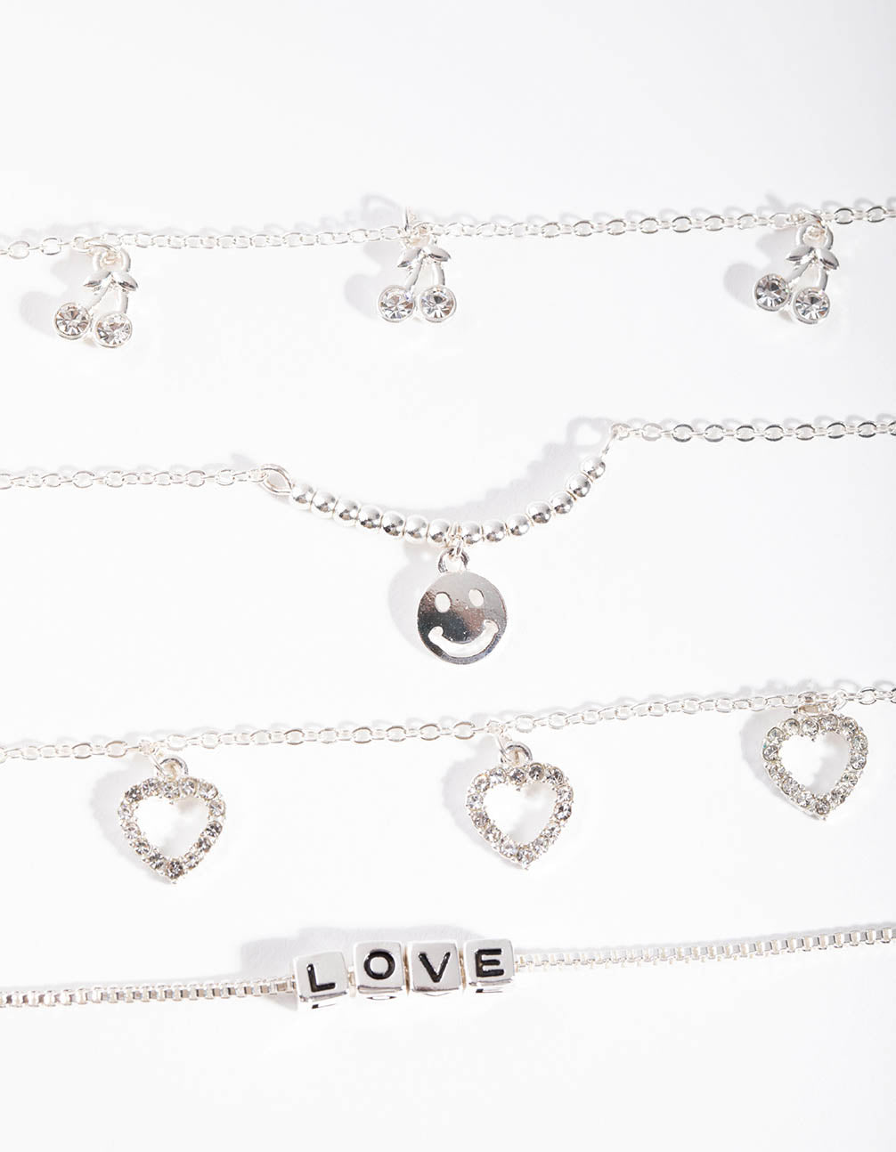 Silver Love Cherry 4-Pack Bracelet & Anklet Set