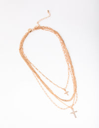 Gold Mixed Metal Chain Cross 4-Row Necklace - link has visual effect only