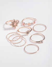 Rose-Gold Semi-Precious Rose-Quartz 9-Pack Rings - link has visual effect only