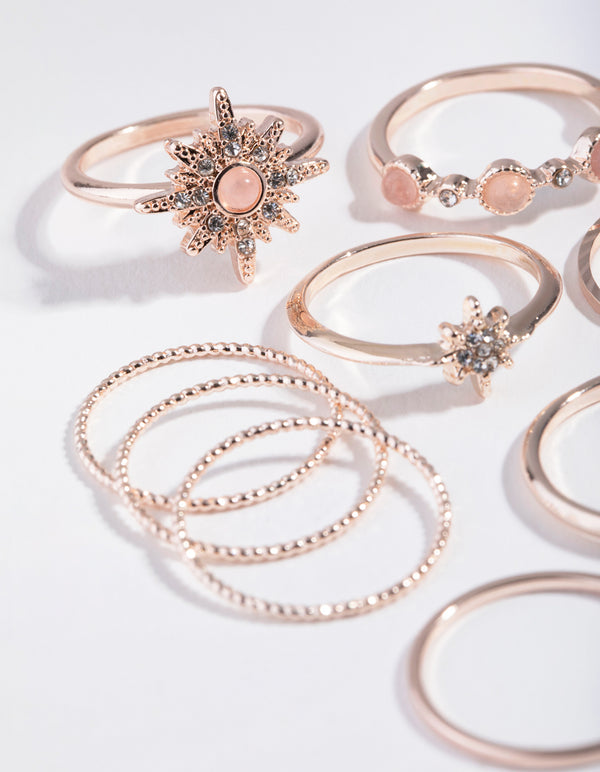 Rose-Gold Semi-Precious Rose-Quartz 9-Pack Rings