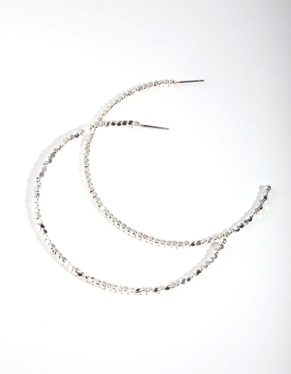 Silver Plated Bead Hoop Earrings