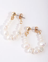 Gold Plated Freshwater Pearl Hoop Earrings - link has visual effect only