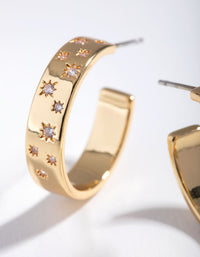 Gold Plated Diamante Star Hoop Earrings - link has visual effect only