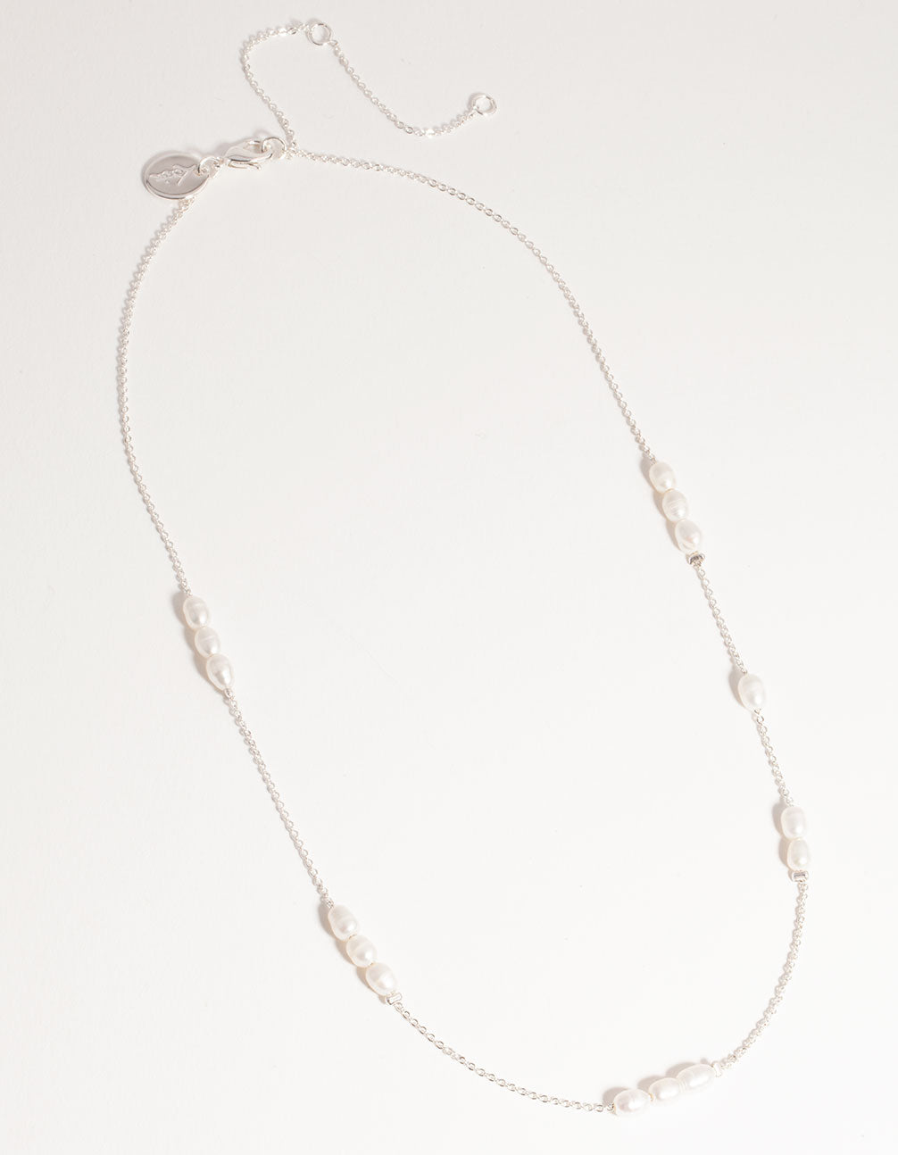 Silver Plated Freshwater Pearl Station Necklace