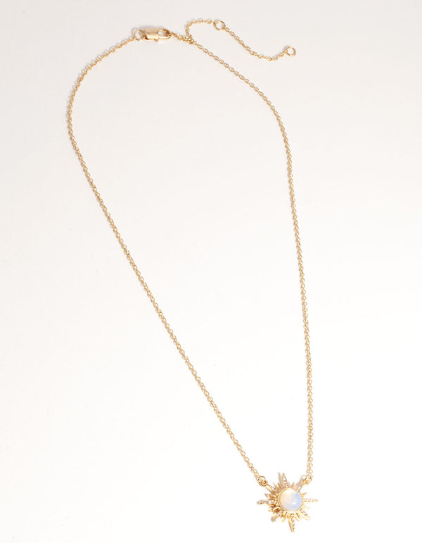 Gold Plated Diamante & Moonstone Sun Necklace