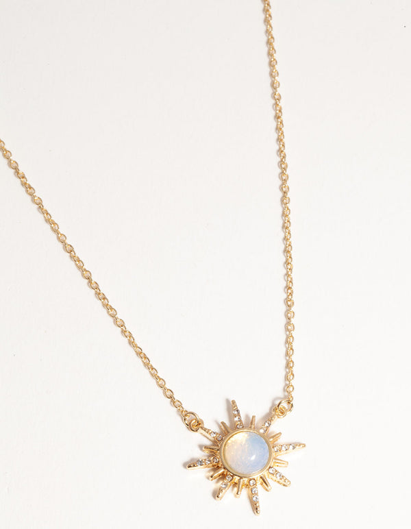 Gold Plated Diamante & Moonstone Sun Necklace