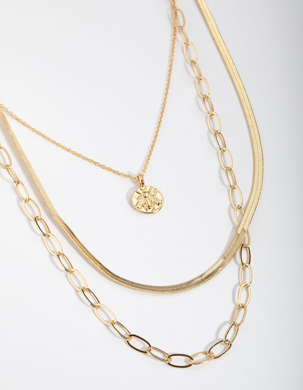 Gold Plated Disc Multi Necklace