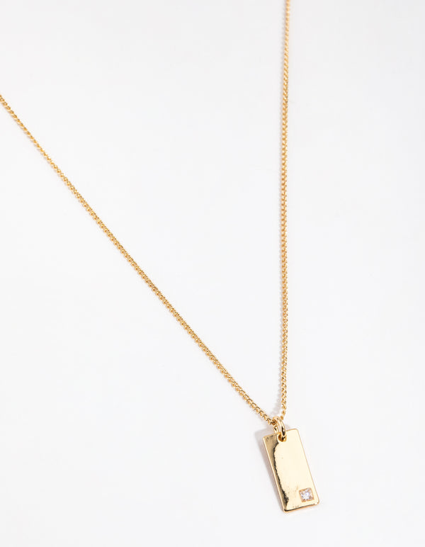Gold Plated Rectangle Tag Necklace
