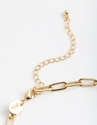 Gold Plated Rectangle Link Freshwater Pearl Necklace - link has visual effect only