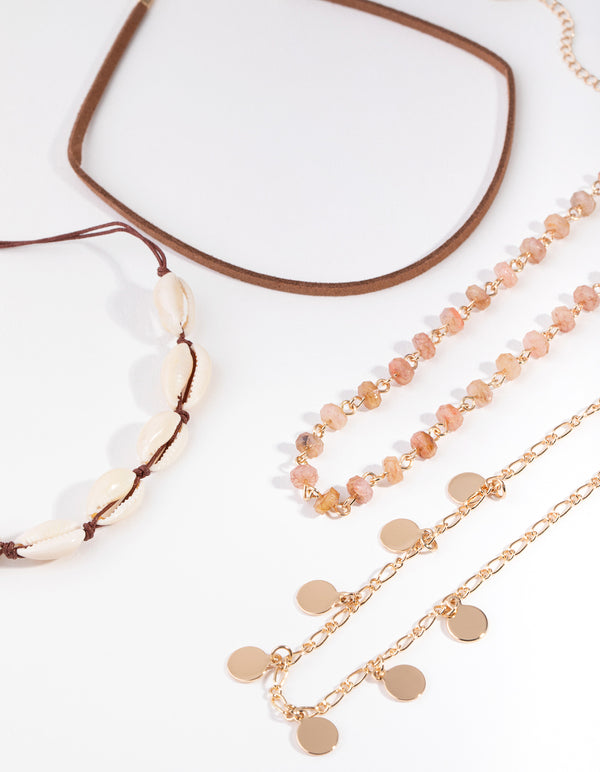Gold Coin & Shell Choker 4-Pack