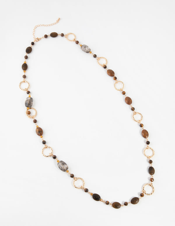 Gold Facet Stone Hoop Necklace