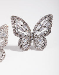 Large Silver Diamond Simulant Butterfly Earrings - link has visual effect only