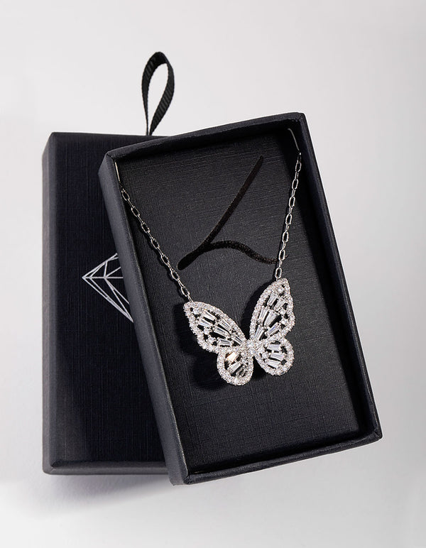 Sillver Diamond Simulant Large Butterfly Necklace