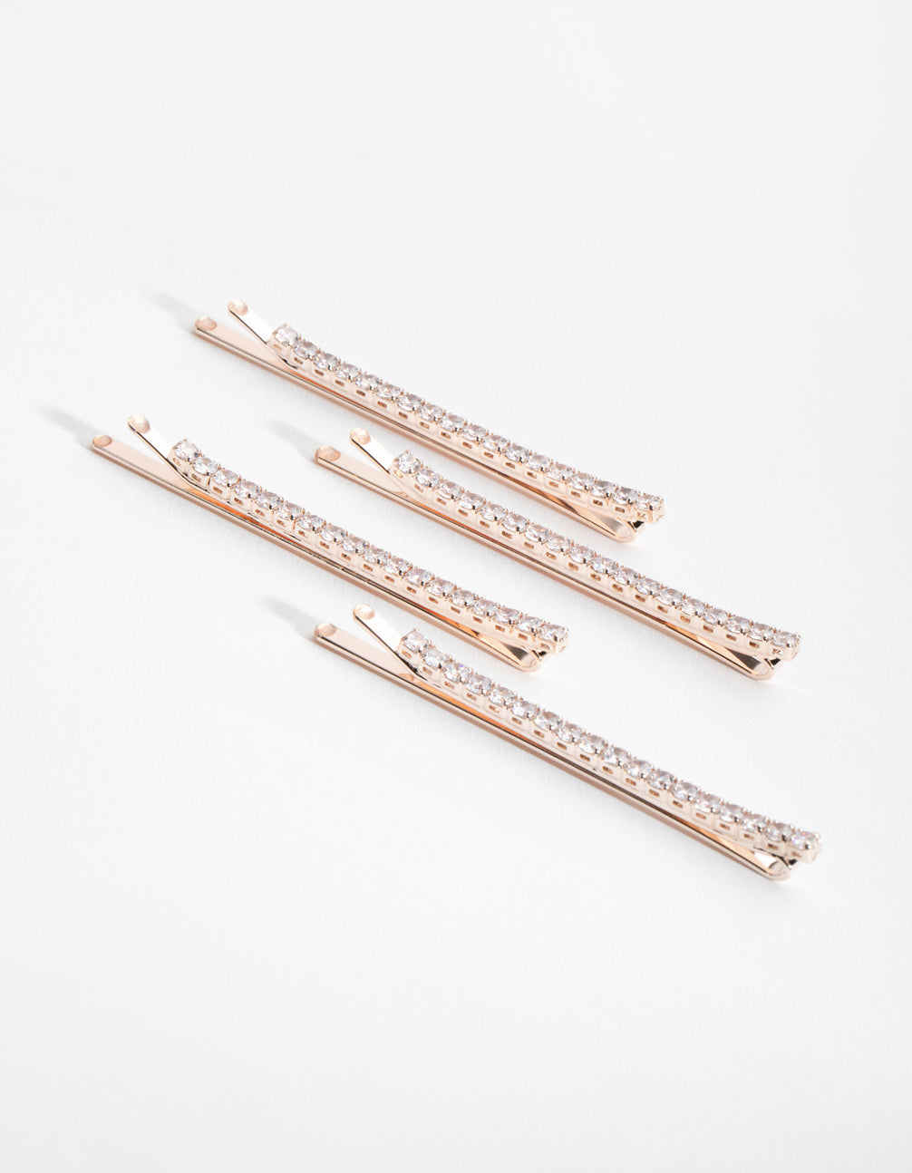 Rose Gold Cubic Zirconia Simple Hair Slide 4-Pack