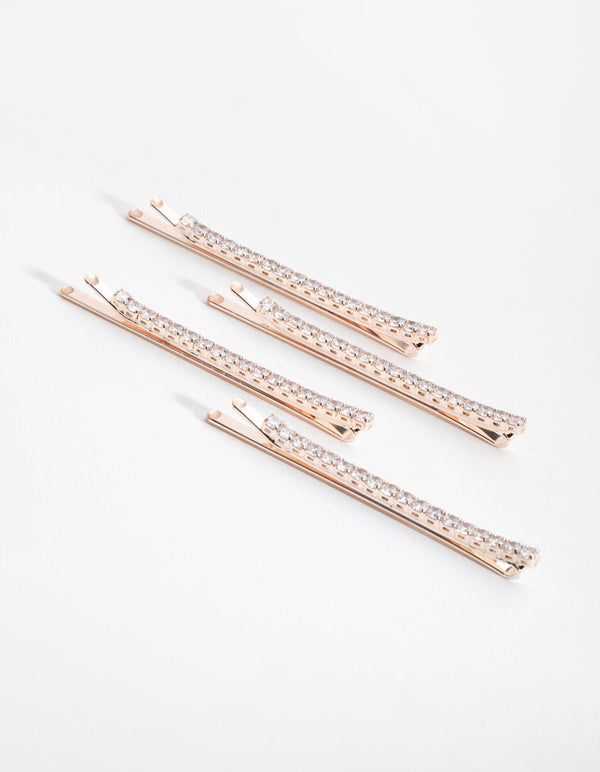 Rose Gold Cubic Zirconia Simple Hair Slide 4-Pack