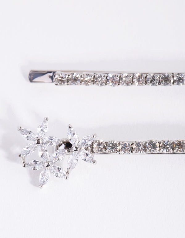 Silver Cubic Zirconia Flower Trio Pack Clip