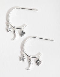 Sterling Silver Celestial Open Hoop Earrings - link has visual effect only