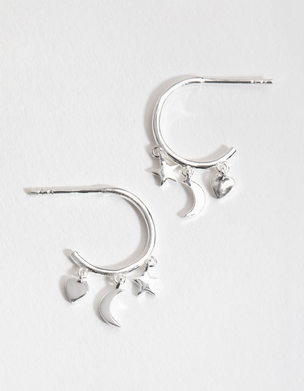 Sterling Silver Celestial Open Hoop Earrings