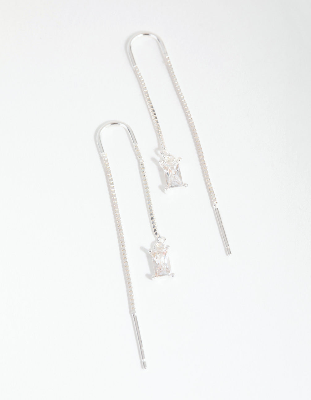 Sterling Silver Cubic Zirconia Thread Thru Earrings