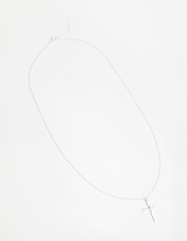 Sterling Silver Diamond Cut Cross Necklace